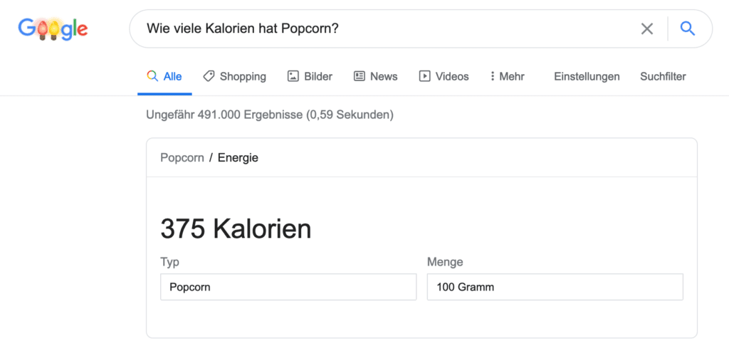 Google bietet gezielt Kalorienangaben und Informationen zu Lebensmitteln 1 kalorientabelle google popcorn