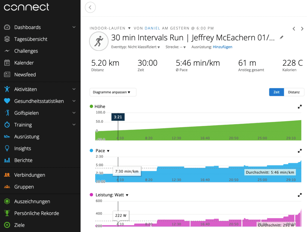 peloton ride run lauf garmin uhr connect exportieren synchronisieren wie