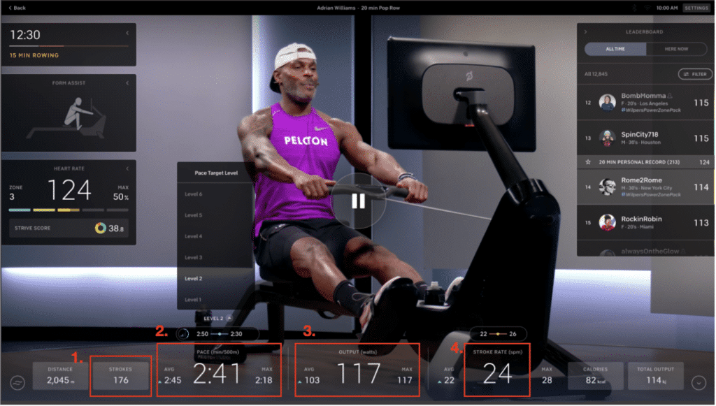 Peloton Row Rudergerät im Test. Meine Erfahrungen mit dem Rudertraining auf dem Rower. 10 peloton row rudergeraet bildschirmanzeige werte daten anzeige bildschirm