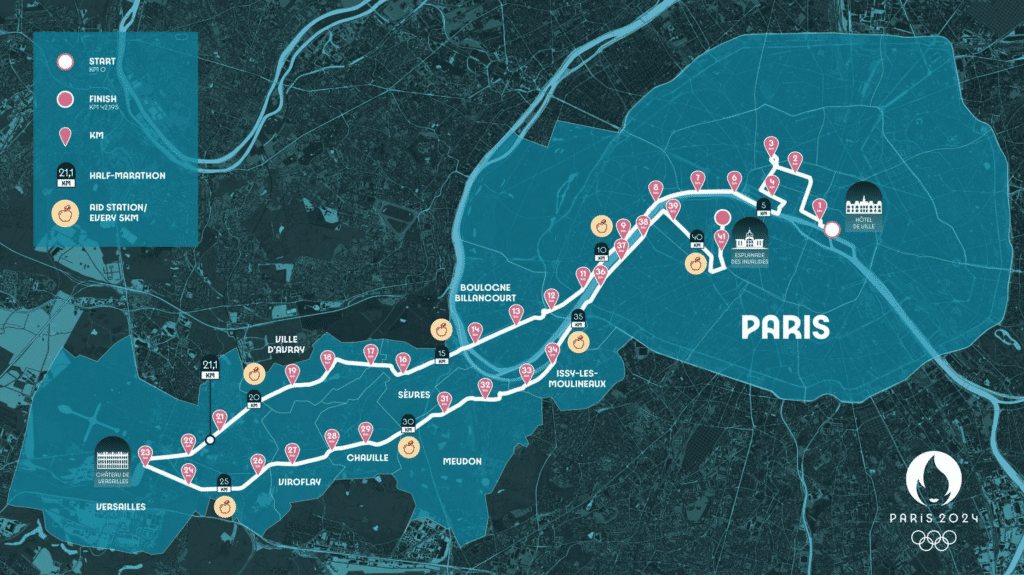 Olympia Marathon 2024 Paris. Spektakuläre Strecke und Hobbyläufer zugelassen! 2 olympia marathon paris 2024 olympic games olympische spiele Marathon Pour Tous strecke streckenverlauf track course map