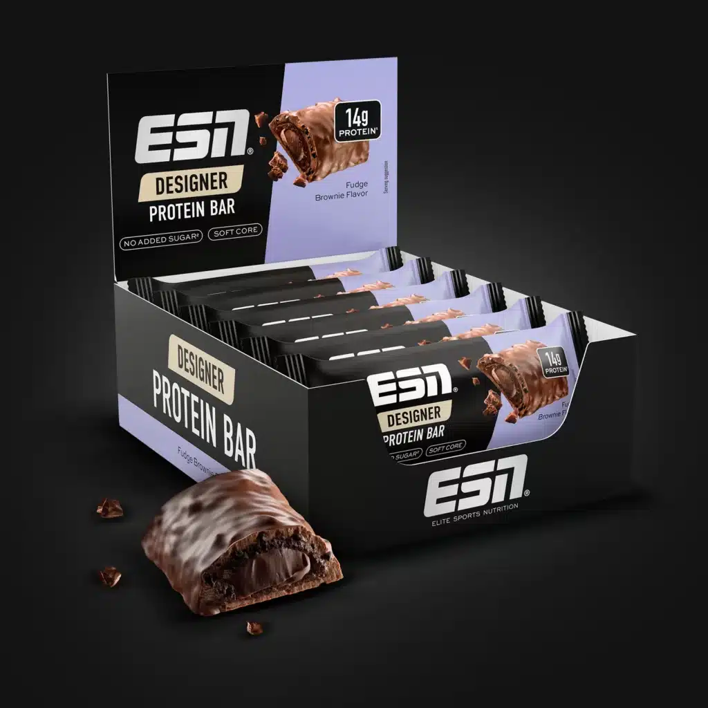 ESN Proteinriegel Designer Bar Fudge Brownie Test Geschmack lecker gut erfahrungen testbericht erfahrungsbericht fitness hyrox