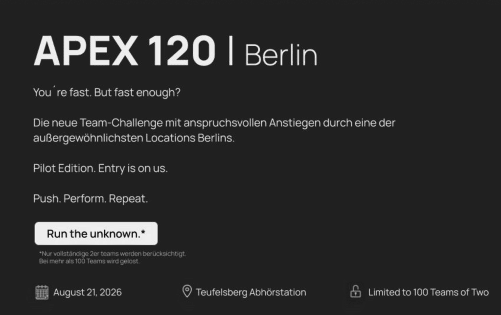 APEX 120 Berlin: Neues Lauf-Event auf dem Teufelsberg fordert die schnellsten Berliner Läufer 2 apex 120 berlin event teufelsberg devils mile
