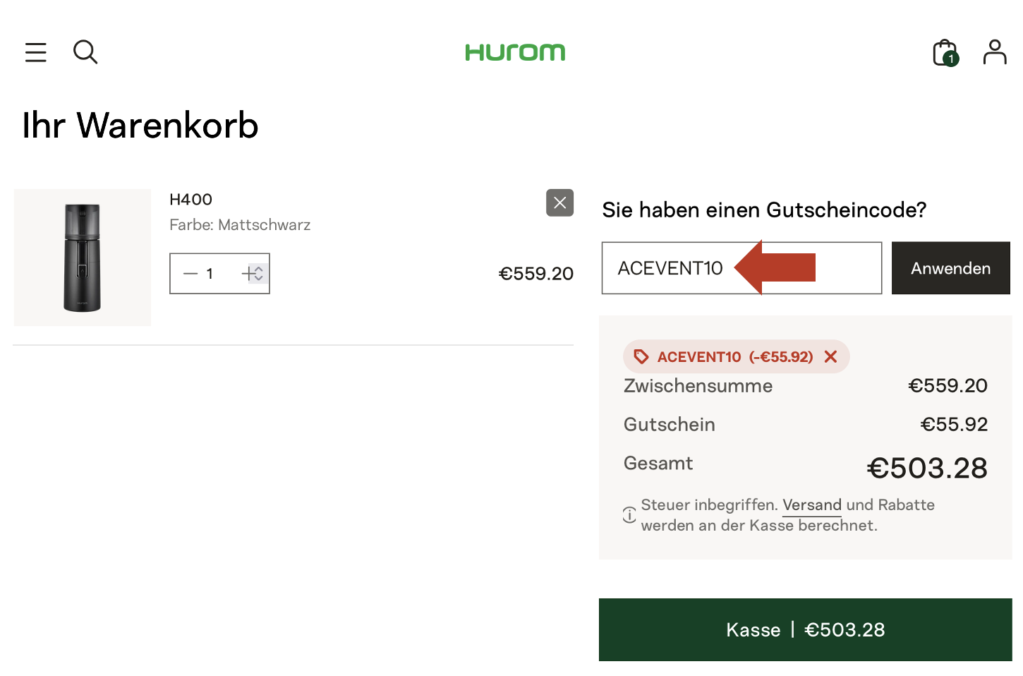 hurom rabattcode gutscheincode 2026 2007 coupon discount promo influencer code slow juicer entsafter acevent10
